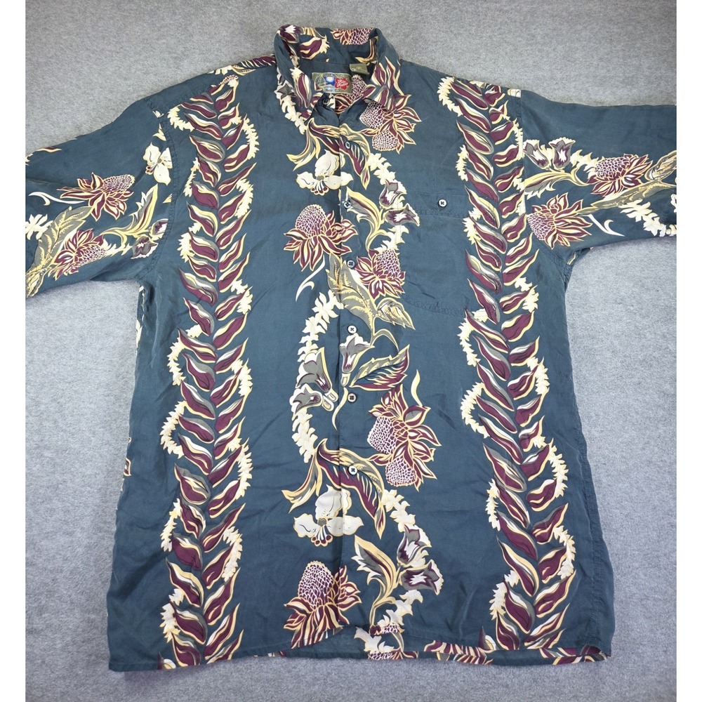 Hilo Hattie Mens Medium 100% Silk Hawaiian Shirt Tropical Floral Resortwear